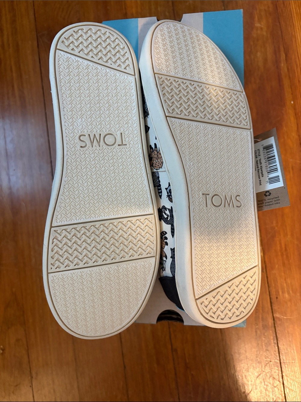 Toms Kids White Canvas Slip-On Shoes with Black and Brown Raccoon Print - Picture 2 of 6